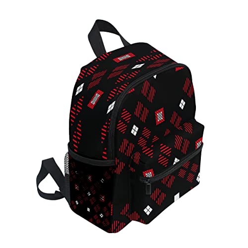 Diagonal Checkered Red Black Backpack Kids Backpack for Boys and Girls Toddler Backpack Waterproof Preschool