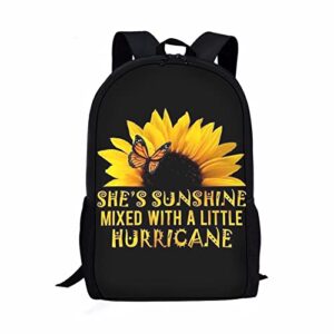 POLERO She's Sunshine Mixed With A Little Hurricane Sunflower Backpack for Women Girls Sunflowers Butterfly School Rucksack