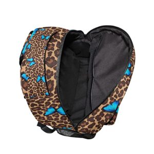 Blue Butterfly Leopard Cheetah Print Custom School Backpack for Boys Girls, Personalized Name Elementary School Bookbag Travel Bag Daypack