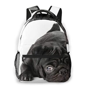 black pug dog casual bookbag backpack for travel teen girls boys adult gift