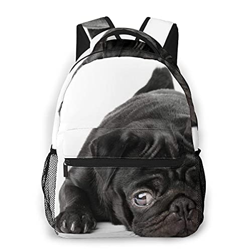 Black Pug Dog Casual Bookbag Backpack For Travel Teen Girls Boys Adult Gift