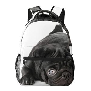 Black Pug Dog Casual Bookbag Backpack For Travel Teen Girls Boys Adult Gift