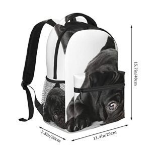 Black Pug Dog Casual Bookbag Backpack For Travel Teen Girls Boys Adult Gift