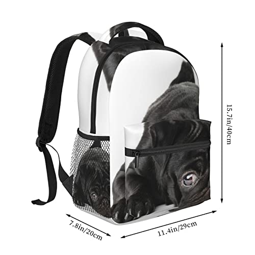 Black Pug Dog Casual Bookbag Backpack For Travel Teen Girls Boys Adult Gift