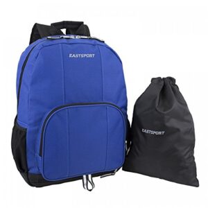 eastsport classic backpack with inner tech pocket, bottom shoe compartment and drawstring bag, blue