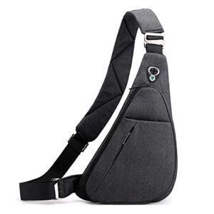 chinatera sling backpack for men crossbody chest bag hiking travel running sling shoulder bags with headphone hole (black)