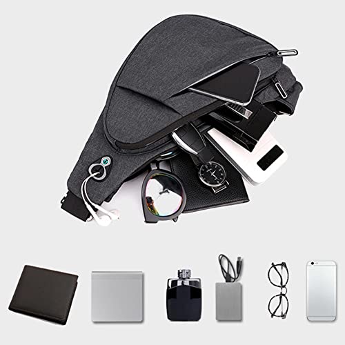 chinatera Sling Backpack for Men Crossbody Chest Bag Hiking Travel Running Sling Shoulder Bags with Headphone Hole (Black)