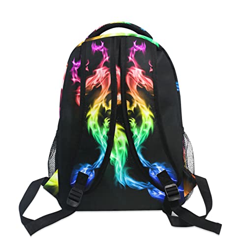 Fire Rainbow Dragon School Backpack Black Bookbag for Boys Girls Elementary School Casual Travel Bag Computer Laptop Daypack