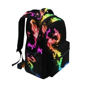 Fire Rainbow Dragon School Backpack Black Bookbag for Boys Girls Elementary School Casual Travel Bag Computer Laptop Daypack