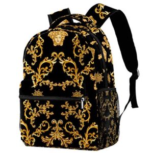 Lightweight Backpack Student Vintage Golden Baroque Print Pattern School Book Bags Casual Daypack