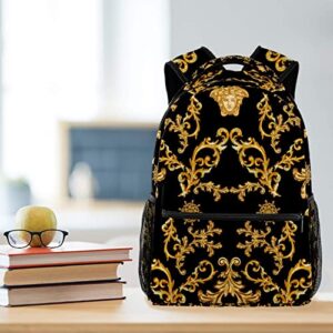 Lightweight Backpack Student Vintage Golden Baroque Print Pattern School Book Bags Casual Daypack