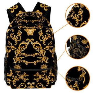 Lightweight Backpack Student Vintage Golden Baroque Print Pattern School Book Bags Casual Daypack