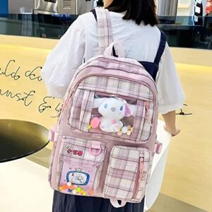 LaurelTree Kawaii Aesthetic Cute 4pcs School Bags Set with Accessories School Suppliers for Teens Girls Backpack Tote Bag (Pink)