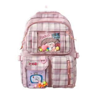 LaurelTree Kawaii Aesthetic Cute 4pcs School Bags Set with Accessories School Suppliers for Teens Girls Backpack Tote Bag (Pink)