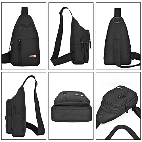 Gurislife Sling Bag For Men Women, Small 6L Mini Crossbody Bags Black Fanny Pack, Lightweight One Strap Shoulder Backpacks For Men, Sling Chest Bag Casual Daypack For Work Travel Camera Hiking, Black