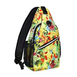 mosiso sling backpack, multipurpose travel hiking daypack rope crossbody shoulder bag, flowers & birds