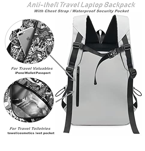 ARSONWIN Travel Laptop Backpack 15.6 inch Waterproof Anti-theft Backpack Carry On College Backpack for Men Women (Grey) one-size