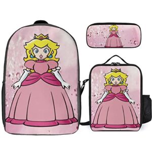 girls princess peach backpack and lunch bag set backpack shoulder bag pencil case sparkling.