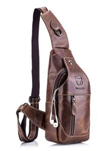 men’s sling bag genuine leather chest shoulder backpack cross body purse water resistant anti theft for travel hiking school