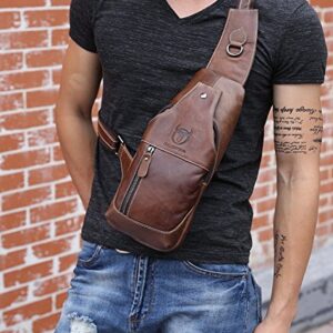 Men's Sling Bag Genuine Leather Chest Shoulder Backpack Cross Body Purse Water Resistant Anti Theft For Travel Hiking School