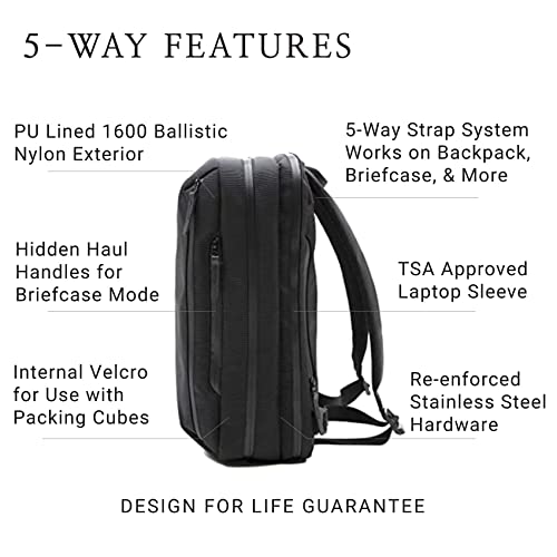 Everyman Hideout 5-Way Commuter Men’s Laptop Bag, Backpack & Tote for Business, Travel, Work, Indestructible & Waterproof - Black