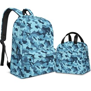 camo 2-in-1 backpack set for boys, classic camoflauge kids school backpack with lunch box bag combo, lightweight youth school bags bookbags 2pcs set for teen students travel outdoor, 17 in