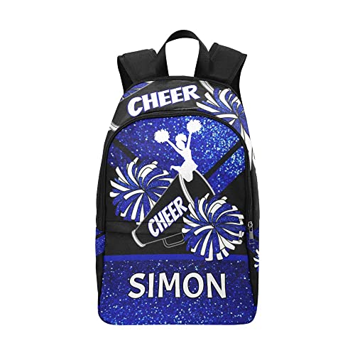 XOZOTY Blue Bling Print Cheer Cheerleader Backpack Personalized Name Laptop Bag Travel Daypack for Kids Adult