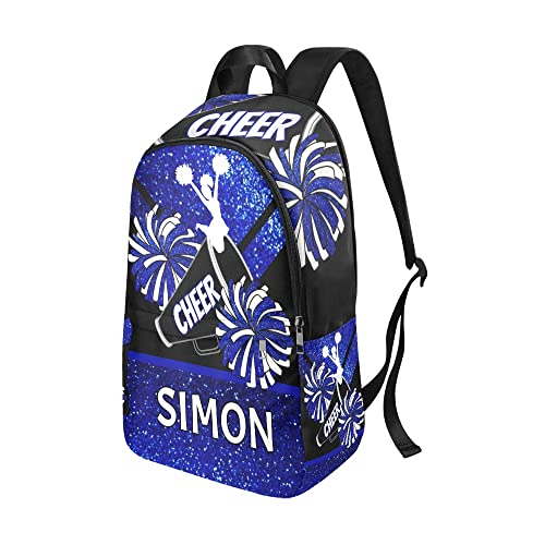 XOZOTY Blue Bling Print Cheer Cheerleader Backpack Personalized Name Laptop Bag Travel Daypack for Kids Adult