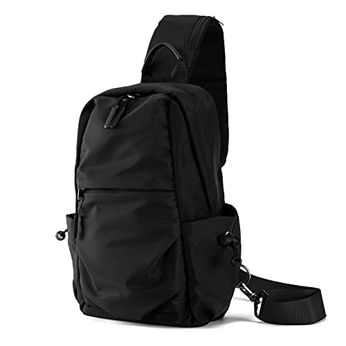 Men Women Sling Bag Backpack Lightweight Water Resistant Small Chest Shoulder Crossbody Bags for Walking Travel Cycling Black