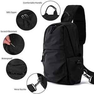 Men Women Sling Bag Backpack Lightweight Water Resistant Small Chest Shoulder Crossbody Bags for Walking Travel Cycling Black