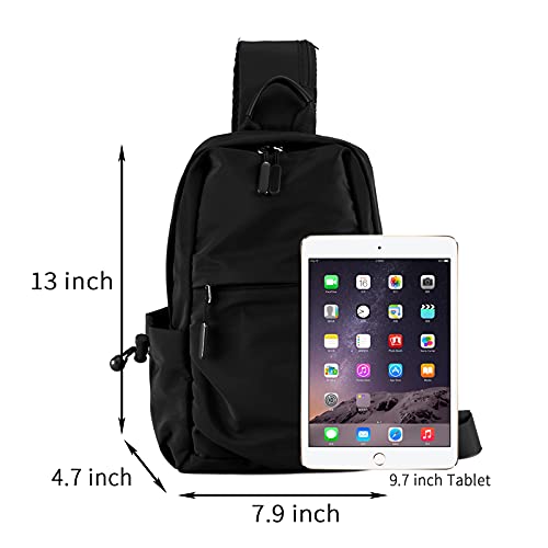 Men Women Sling Bag Backpack Lightweight Water Resistant Small Chest Shoulder Crossbody Bags for Walking Travel Cycling Black