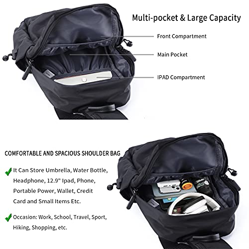 Men Women Sling Bag Backpack Lightweight Water Resistant Small Chest Shoulder Crossbody Bags for Walking Travel Cycling Black