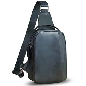 genuine leather sling bag crossbody purse retro handmade hiking daypack motorcycle shoulder backpack vintage chest bag (navyblue)