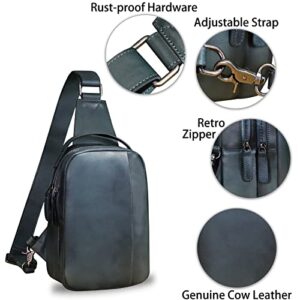 Genuine Leather Sling Bag Crossbody Purse Retro Handmade Hiking Daypack Motorcycle Shoulder Backpack Vintage Chest Bag (NavyBlue)