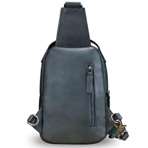 Genuine Leather Sling Bag Crossbody Purse Retro Handmade Hiking Daypack Motorcycle Shoulder Backpack Vintage Chest Bag (NavyBlue)