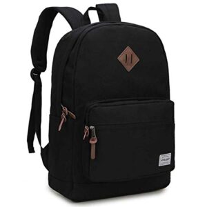 ravuo school backpack for men women, water resistant 15.6 inch laptop backpack bookbags college daypack black backpack school bag with side pockets