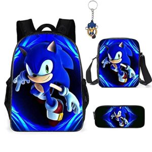 aii lover 3pcs anime hedgehog backpack with pencil case,16in 3d printed cartoon game backpack laptop backpack (b)