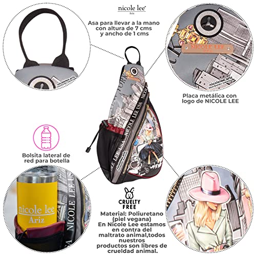Nicole Lee Front Zip Sling Daypack Backpack, Casual Travel School Crossbody Bag, Earphone Port, Bottle Holder (Success in New York)