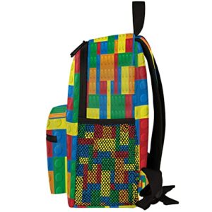 Kids Backpack Colorful Building Blocks, Durable Preschool Kindergarten Toddler Backpack for Teen Boys Girls, Lightweight School Bookbag Water Resistant Casual Daypack with Chest Strap