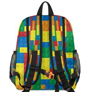 Kids Backpack Colorful Building Blocks, Durable Preschool Kindergarten Toddler Backpack for Teen Boys Girls, Lightweight School Bookbag Water Resistant Casual Daypack with Chest Strap