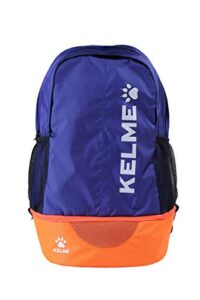 kelme sports soccer bag – backpack for adults and kids – separate cleat and ball holder for basketball, baseball & football (blue/orange, adults)