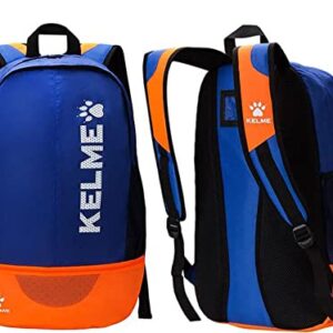 KELME Sports Soccer Bag - Backpack for Adults and Kids – Separate Cleat and Ball Holder for Basketball, baseball & Football (Blue/Orange, Adults)