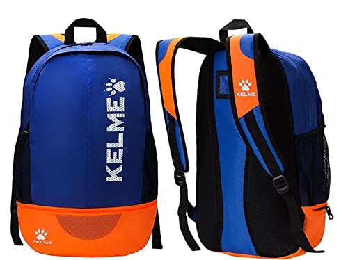 KELME Sports Soccer Bag - Backpack for Adults and Kids – Separate Cleat and Ball Holder for Basketball, baseball & Football (Blue/Orange, Adults)