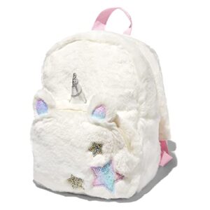 claire’s club furry unicorn star patch backpack | magical white