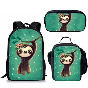 fancosan school backpacks 3 packs set for kids girls cartoon sloth shoulder bags children 16 inch primary bagpack lunch bag and pencil box