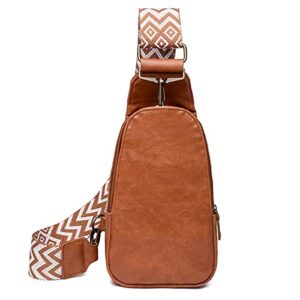 crossbody sling bag for women leather small fanny pack purse chest bag pu sling backpack multipurpose for women traveling hiking（brown）