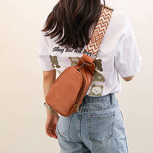 Crossbody Sling Bag for Women Leather Small Fanny Pack Purse Chest Bag PU Sling Backpack Multipurpose for Women Traveling Hiking（Brown）