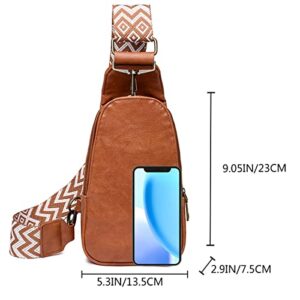 Crossbody Sling Bag for Women Leather Small Fanny Pack Purse Chest Bag PU Sling Backpack Multipurpose for Women Traveling Hiking（Brown）