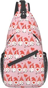 happy valentines day gnomes sling bag crossbody backpack hiking travel daypack chest bag shoulder bag for women men