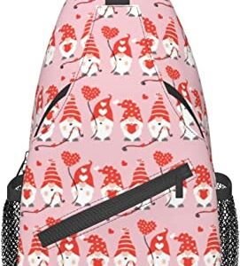 Happy Valentines Day Gnomes Sling Bag Crossbody Backpack Hiking Travel Daypack Chest Bag Shoulder Bag for Women Men